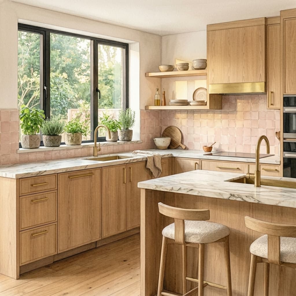 Luxury kitchen with natural quartzite countertops