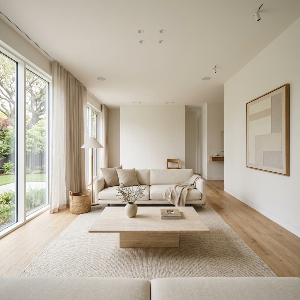 Modern Minimalist interior design style — Clean lines, warm neutrals, functional elegance