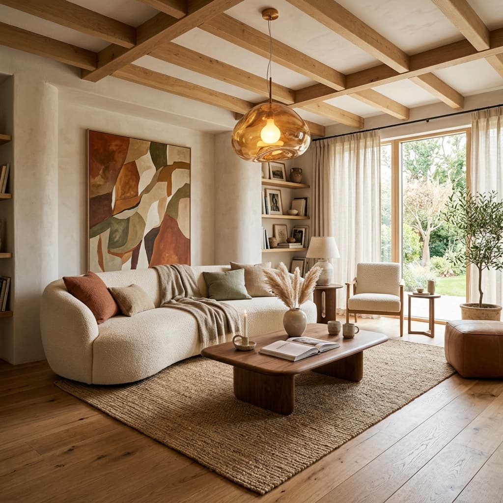 Warm Contemporary interior design style — Layered textures, organic shapes, lived-in luxury